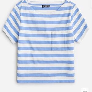 NWT J. Crew Women’s Sky Blue and Ivory Striped Rugby Tee Size Small